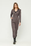 Gray Day Long Sleeve Hooded Jumpsuit with Pockets