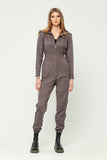 Gray Day Long Sleeve Hooded Jumpsuit with Pockets