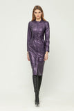 Violet Party Bodycon Crewneck Long Sleeve Below Knee Dress with Pockets