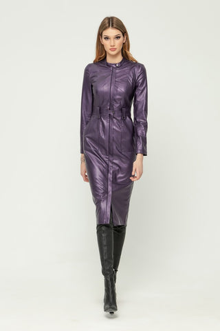 Violet Party Bodycon Crewneck Long Sleeve Below Knee Dress with Pockets