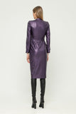Violet Party Bodycon Crewneck Long Sleeve Below Knee Dress with Pockets