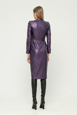 Violet Party Bodycon Crewneck Long Sleeve Below Knee Dress with Pockets