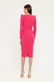 Fuchsia Cocktail Fitted Squareneck Long Sleeve Knee Elegant Dress