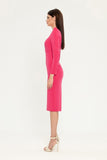 Fuchsia Cocktail Fitted Squareneck Long Sleeve Knee Elegant Dress