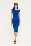 Sapphire Office Fitted Asymmetric Boatneck Sleeveless Below Knee Dress