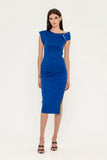Sapphire Office Fitted Asymmetric Boatneck Sleeveless Below Knee Dress