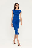 Sapphire Office Fitted Asymmetric Boatneck Sleeveless Below Knee Dress