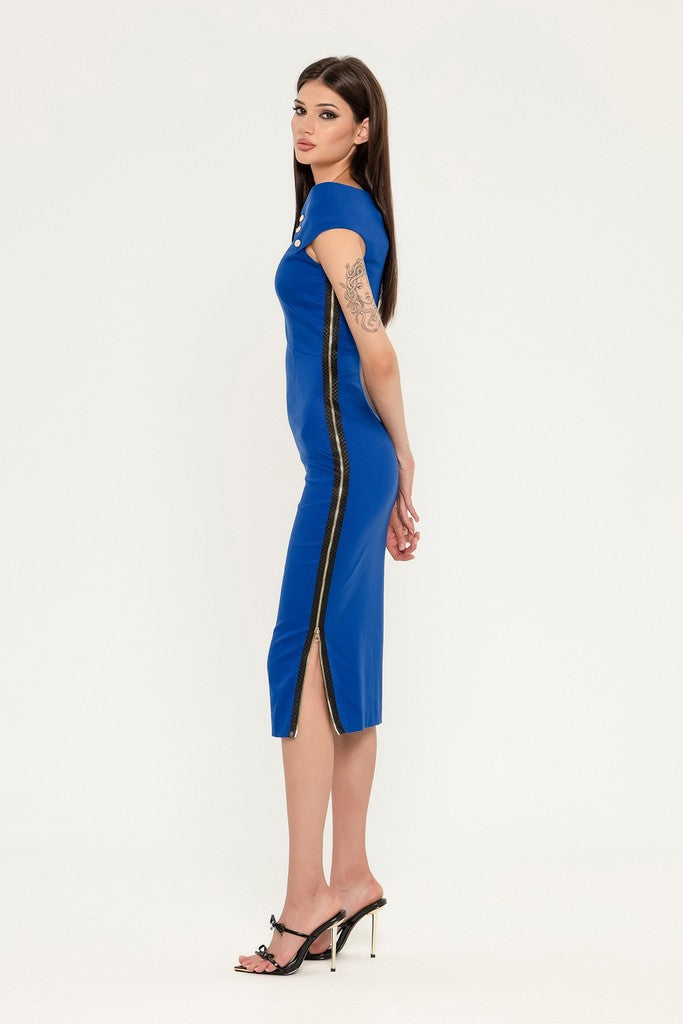 Sapphire Office Fitted Asymmetric Boatneck Sleeveless Below Knee Dress