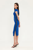 Sapphire Office Fitted Asymmetric Boatneck Sleeveless Below Knee Dress