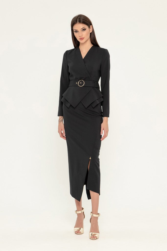 Black Office Suit (Long Sleeve Jacket & Pencil Skirt) with Belt