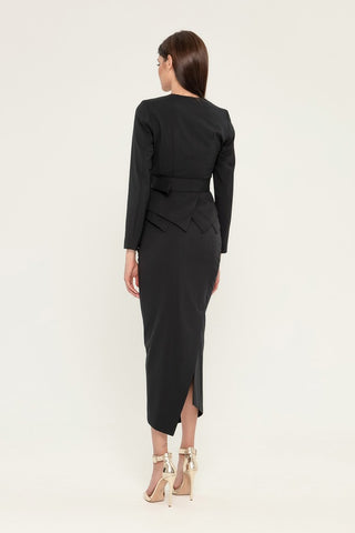 Black Office Suit (Long Sleeve Jacket & Pencil Skirt) with Belt