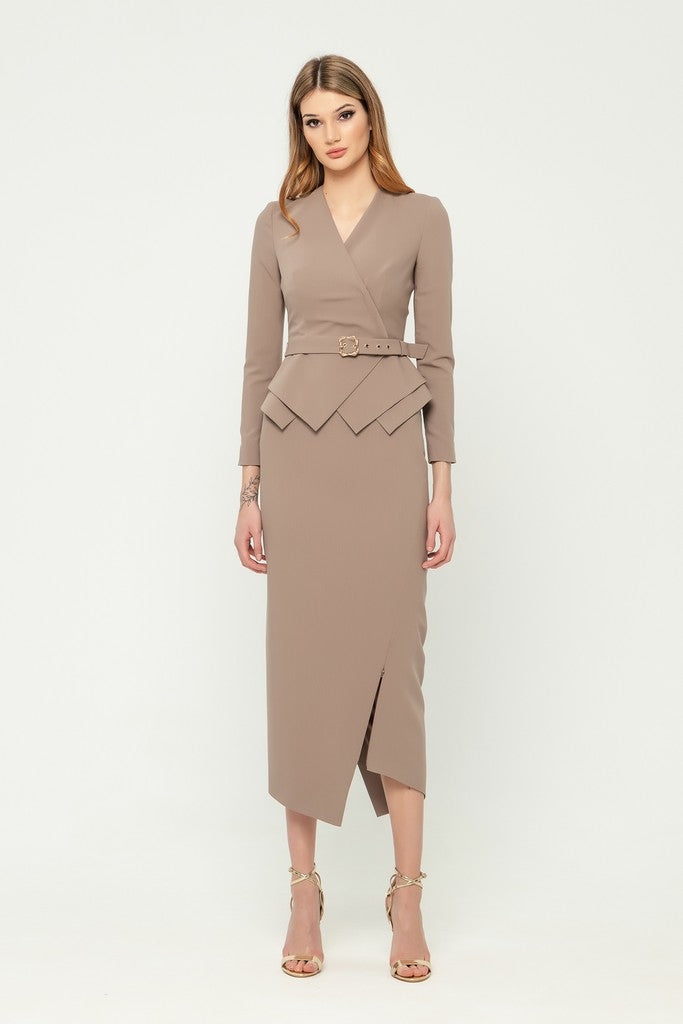 Cappuccino Office Suit (Long Sleeve Jacket & Pencil Skirt) with Belt