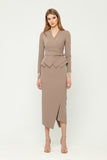 Cappuccino Office Suit (Long Sleeve Jacket & Pencil Skirt) with Belt