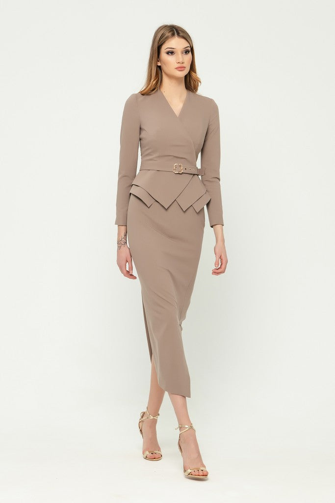 Cappuccino Office Suit (Long Sleeve Jacket & Pencil Skirt) with Belt
