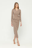 Cappuccino Office Suit (Long Sleeve Jacket & Pencil Skirt) with Belt