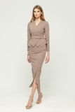 Cappuccino Office Suit (Long Sleeve Jacket & Pencil Skirt) with Belt