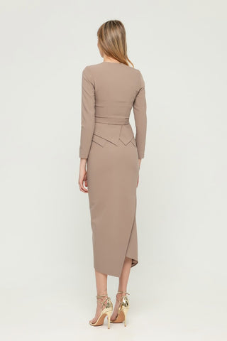 Cappuccino Office Suit (Long Sleeve Jacket & Pencil Skirt) with Belt