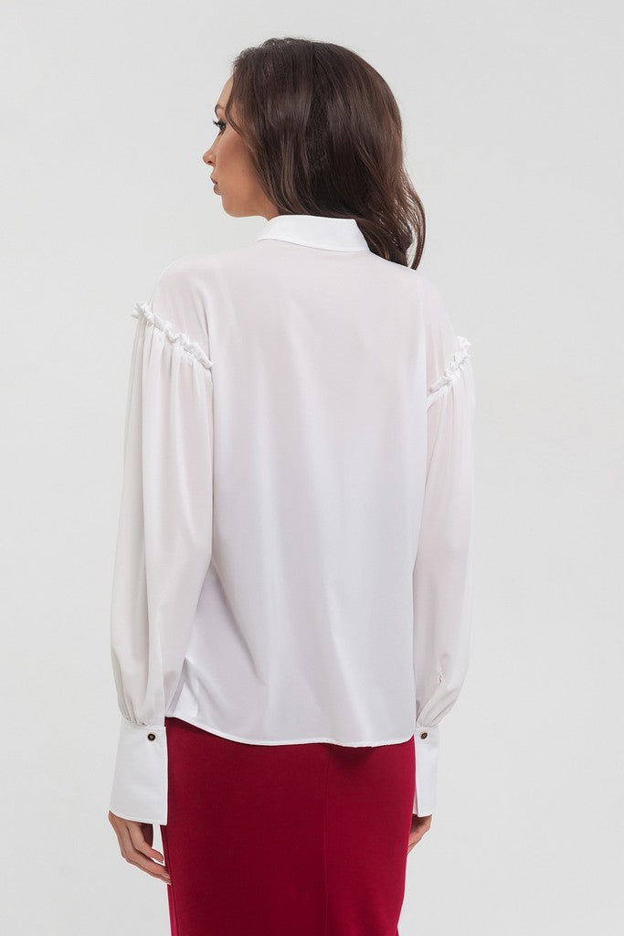 White Office Bishop Long Sleeve Shirt Colar Blouse