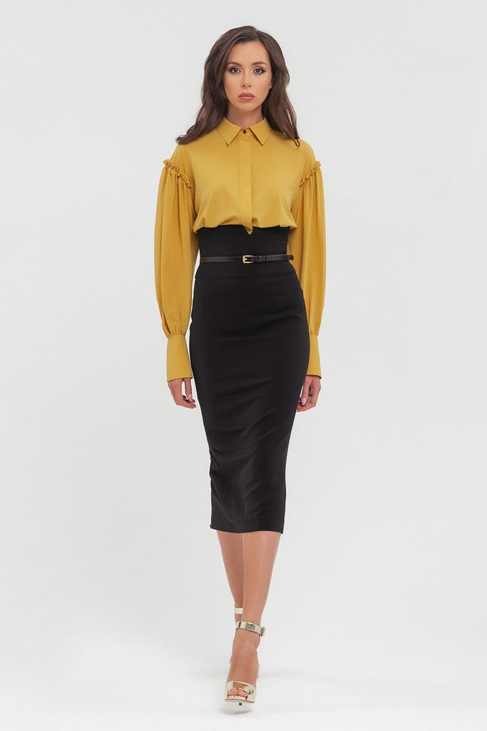 Yellow Office Bishop Long Sleeve Shirt Colar Blouse