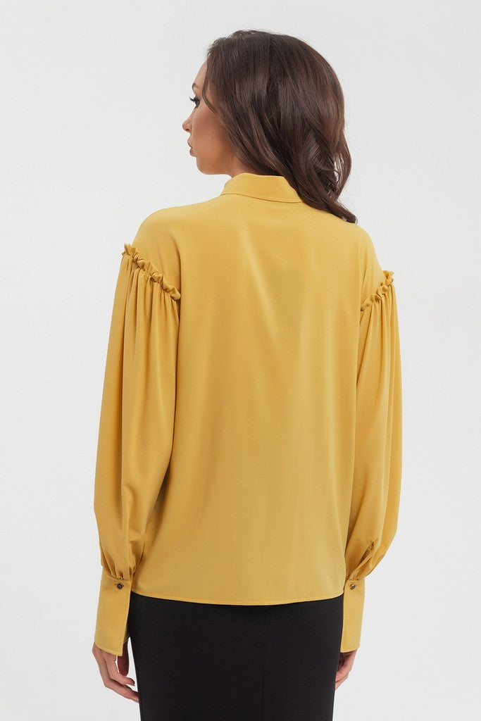 Yellow Office Bishop Long Sleeve Shirt Colar Blouse