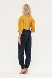 Navy Office Solid Color Pants with Pockets