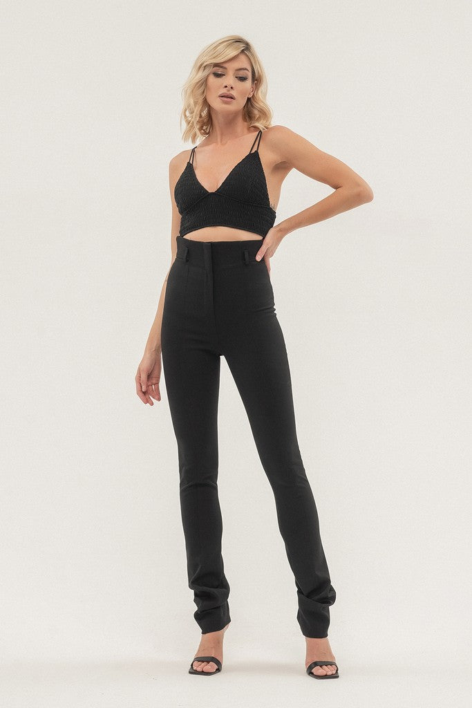 Black Day Solid Color Straight High Waist Pants