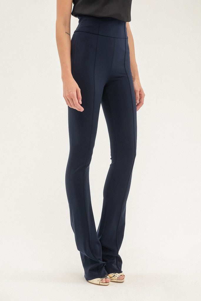 Blue Office High Waist Solid Color Straight Pants
