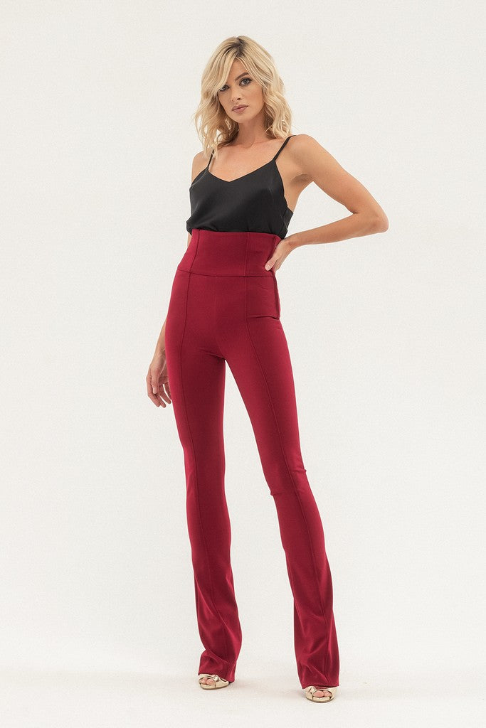 Pomegranate Office High Waist Solid Color Straight Pants