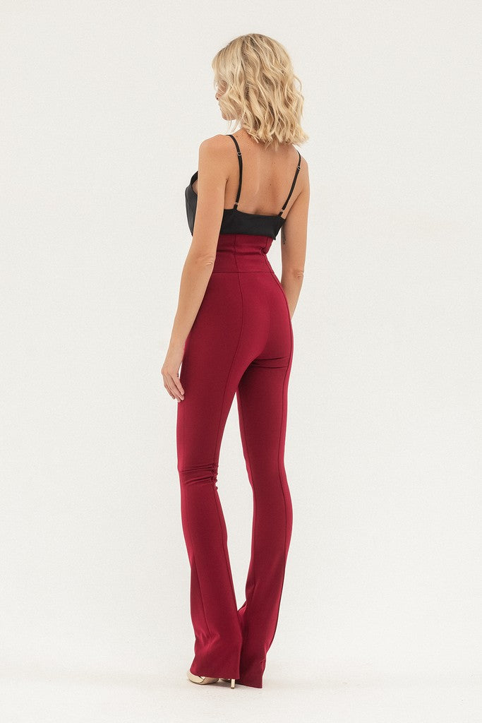 Pomegranate Office High Waist Solid Color Straight Pants