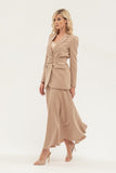 Beige Office Solid Color Long Sleeve Notch Lapel Jacket with Belt