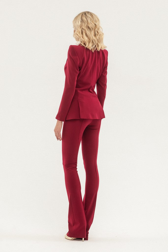 Pomegranate Office Notch Lapel Long Sleeve Single Breasted Jacket