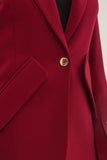 Pomegranate Office Notch Lapel Long Sleeve Single Breasted Jacket