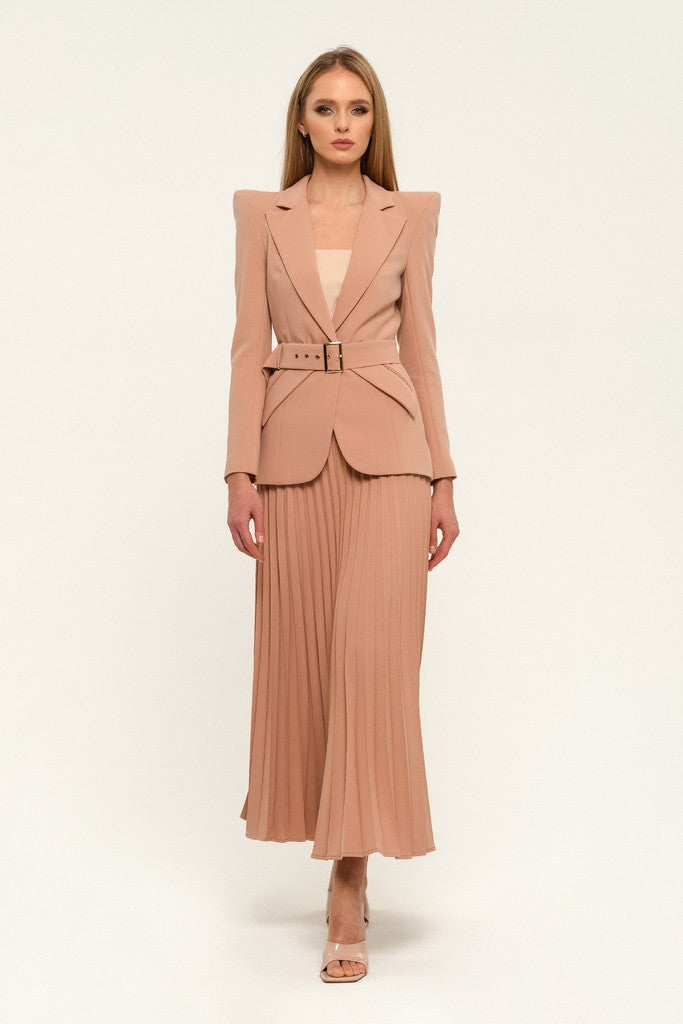 Beige Pink Office Notch Lapel Long Sleeve Single Breasted Jacket