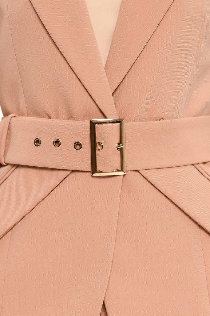 Beige Pink Office Notch Lapel Long Sleeve Single Breasted Jacket