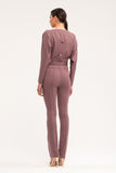 Cappuccino Office Solid Color Long Sleeve Squareneck Jumpsuit with Belt
