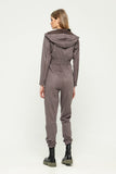 Gray Day Long Sleeve Hooded Jumpsuit with Pockets