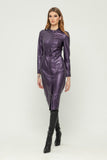 Violet Party Bodycon Crewneck Long Sleeve Below Knee Dress with Pockets