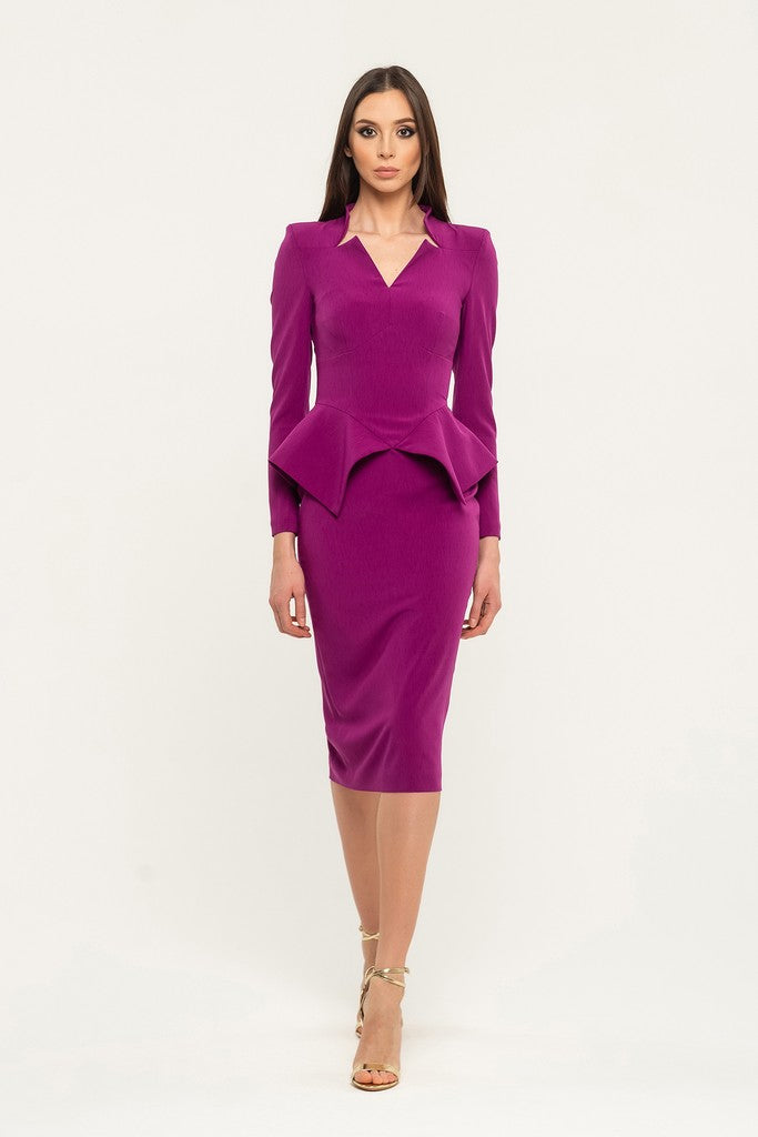Violet Cocktail & Party Bodycon V-neck 3/4 Sleeves Knee Dress