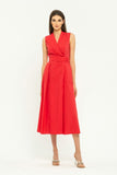 Summer Coral Wrapped A-line V-neck Sleeveless Maxi Elegant Dress with Belt