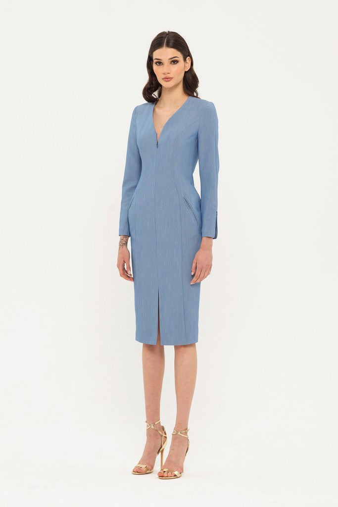 below the knee fitted dresses Ladies Dresses Below The Knee Fitted Dresses Women Blue Denim V-Neck Below Knee Dress