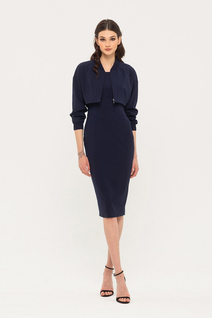 Dark Blue Office Set (Short Jacket and Fitted Squareneck Sleeveless Dr BGL - online store women's clothing Dark Blue Office Set (Short Jacket and Fitted Squareneck Sleeveless Dr BGL - online store women's clothing