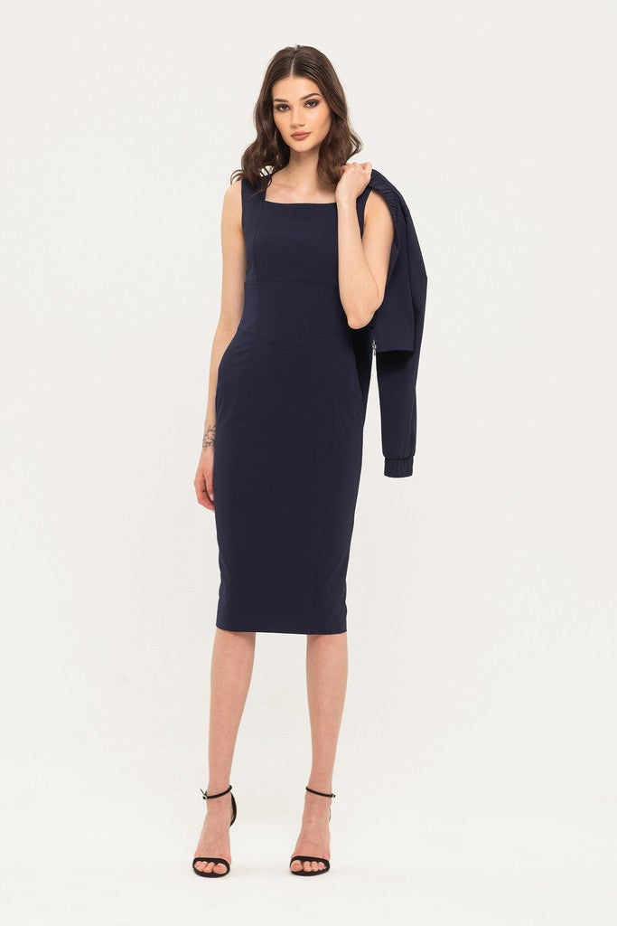 Dark Blue Office Set (Short Jacket and Fitted Squareneck Sleeveless Dr BGL - online store women's clothing Dark Blue Office Set (Short Jacket and Fitted Squareneck Sleeveless Dr BGL - online store women's clothing