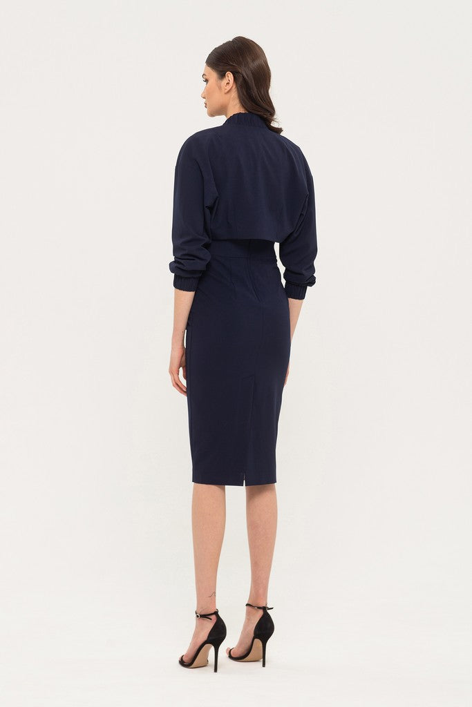 Dark Blue Office Set (Short Jacket and Fitted Squareneck Sleeveless Dress) Dark Blue Office Set (Short Jacket and Fitted Squareneck Sleeveless Dress)