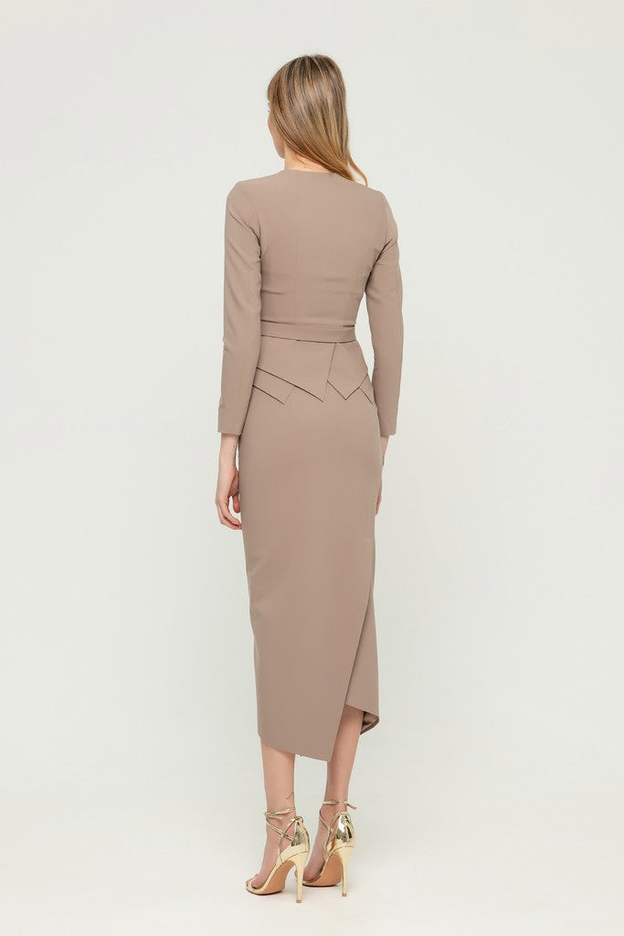 Cappuccino Office Suit (Long Sleeve Jacket & Pencil Skirt) with Belt