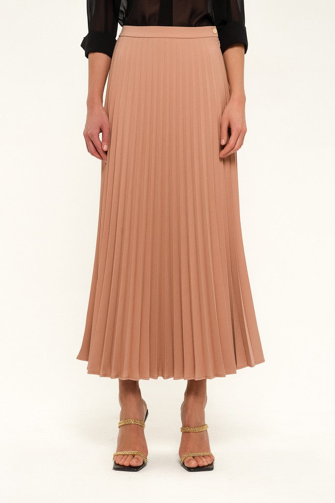 Beige Pink Office Pleated Tea Skirt