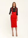 Red Office High Waist Solid Color Skirt with Pockets & Strap