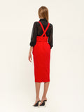 Red Office High Waist Solid Color Skirt with Pockets & Strap