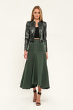 Olive Elegant Day Godet Maxi Skirt with Pockets