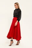 Red Elegant Day Godet Maxi Skirt with Pockets