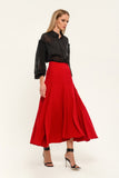 Red Elegant Day Godet Maxi Skirt with Pockets